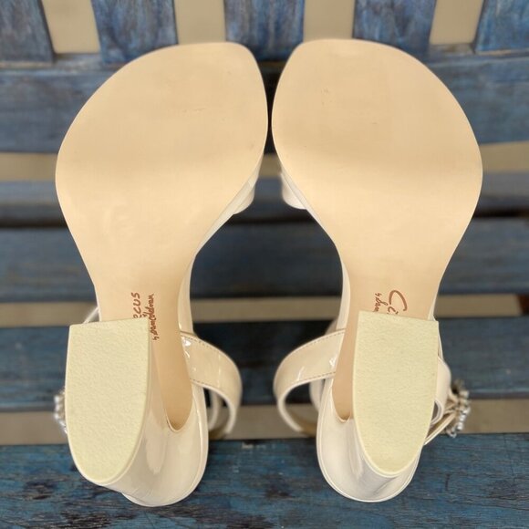 New Sam Edelman Haidyn  Platform Sandal Women 9.5 Cream Rhinestone Buckle Strap - Picture 8 of 9